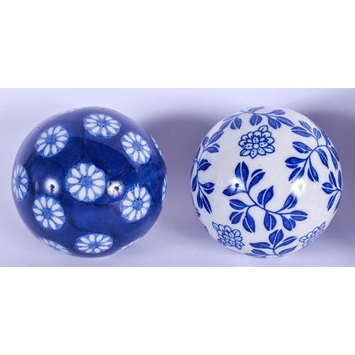 339 - SEVEN CONTINENTAL BLUE AND WHITE PORCELAIN CARPET BOWLS modelled in the Oriental style. Largest 8.5 ... 