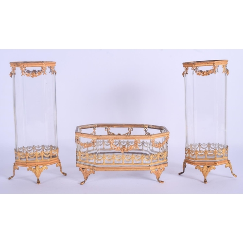 34 - A PAIR OF ANTIQUE FRENCH GLASS VASES together with a similar bowl. Largest 20 cm x 7 cm. (3)