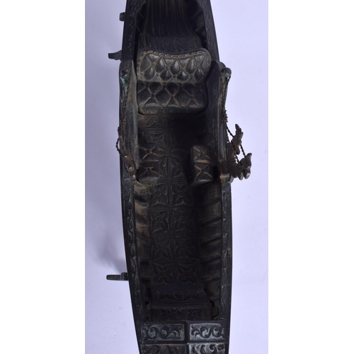 343 - A RARE ANTIQUE VENETIAN ITALIAN BRONZE FIGURE OF A GONDOLA decorated with flowers. 48 cm x 23 cm.