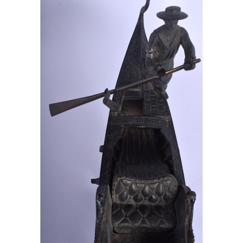 343 - A RARE ANTIQUE VENETIAN ITALIAN BRONZE FIGURE OF A GONDOLA decorated with flowers. 48 cm x 23 cm.