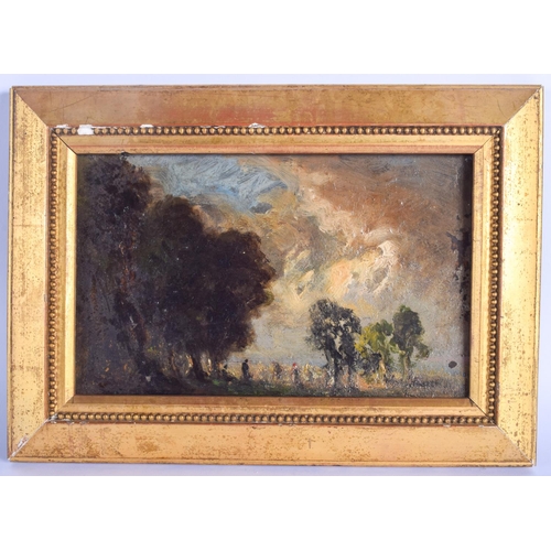 352 - English School (19th Century) Oil on board, Cloudy landscape. Image 22 cm x 13.5 cm.