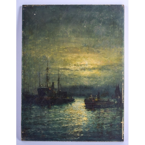 355 - English School (19th Century) Oil on board, Moonlit coastal view. 15 cm x 19 cm.