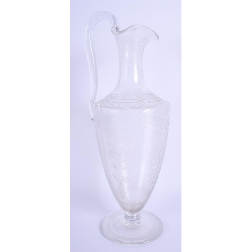 36 - A FINE 19TH CENTURY ENGLISH CRYSTAL GLASS EWER by Stourbridge Richardson & Webb. 34 cm high.