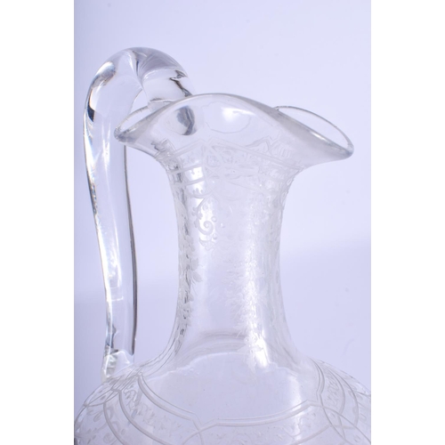 36 - A FINE 19TH CENTURY ENGLISH CRYSTAL GLASS EWER by Stourbridge Richardson & Webb. 34 cm high.