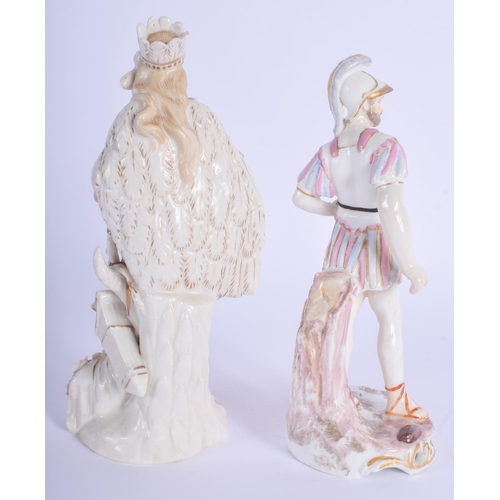 50 - A PAIR OF 19TH CENTURY CONTINENTAL PORCELAIN FIGURES after 18th century originals. 16.5 cm high.