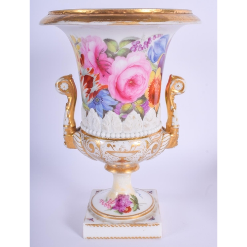 62 - AN EARLY 19TH CENTURY ENGLISH TWIN HANDLED PORCELAIN VASE Coalport or Derby, together with a C1810 M... 