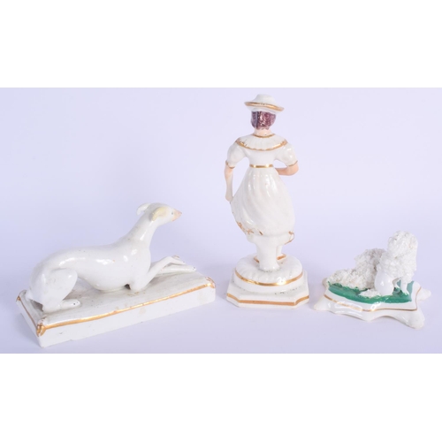 63 - A RARE EARLY 19TH CENTURY ENGLISH PORCELAIN GREYHOUND possibly Rockingham, together with a similar f... 