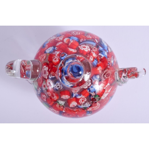 7 - AN UNUSUAL EUROPEAN CANDY CANE GLASS TEAPOT. 11 cm wide.