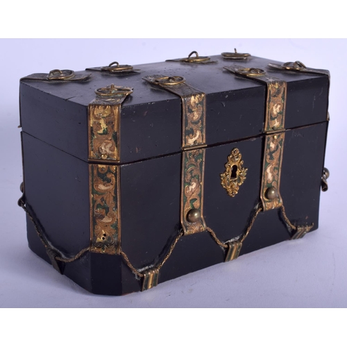 740 - A 19TH CENTURY FRENCH GILT MOUNTED EBONISED BOX decorated with foliage. 17 cm x 11 cm.