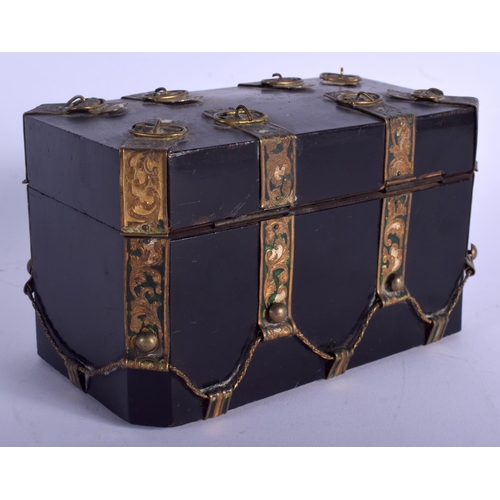 740 - A 19TH CENTURY FRENCH GILT MOUNTED EBONISED BOX decorated with foliage. 17 cm x 11 cm.