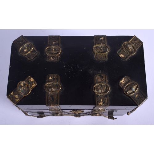 740 - A 19TH CENTURY FRENCH GILT MOUNTED EBONISED BOX decorated with foliage. 17 cm x 11 cm.