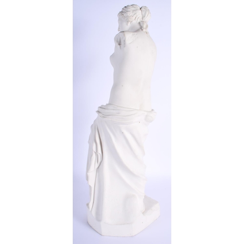 81 - A RARE LARGE 19TH CENTURY PARIAN WARE FIGURE OF THE VENUS DE MILO modelled upon a shaped base. 56 cm... 