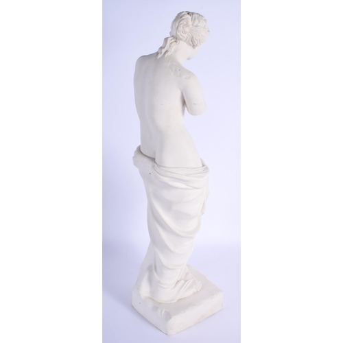 81 - A RARE LARGE 19TH CENTURY PARIAN WARE FIGURE OF THE VENUS DE MILO modelled upon a shaped base. 56 cm... 