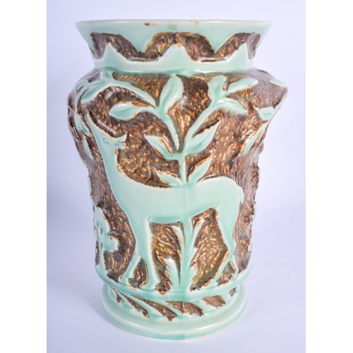 95 - AN ART DECO BURLEIGH WARE VASE decorated with deer and landscapes. 22 cm high.