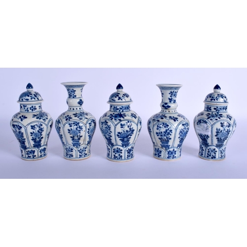 1312 - FIVE 19TH CENTURY CHINESE BLUE AND WHITE VASES Kangxi style, after a shipwreck original, painted wit... 