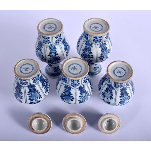 1312 - FIVE 19TH CENTURY CHINESE BLUE AND WHITE VASES Kangxi style, after a shipwreck original, painted wit... 