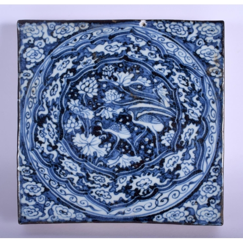 1321 - A LARGE 19TH CENTURY CHINESE BLUE AND WHITE PORCELAIN TILE Late Qing, after a Ming original, painted... 