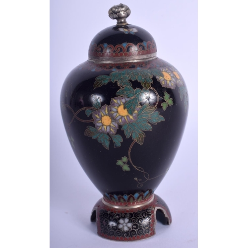 1334 - A 19TH CENTURY JAPANESE MEIJI PERIOD CLOISONNE ENAMEL VASE AND COVER possibly made in the Workshop o... 