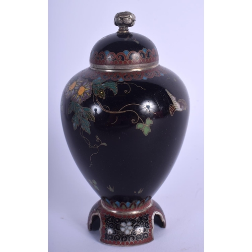 1334 - A 19TH CENTURY JAPANESE MEIJI PERIOD CLOISONNE ENAMEL VASE AND COVER possibly made in the Workshop o... 