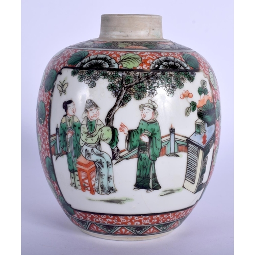 1343 - A 19TH CENTURY CHINESE FAMILLE VERTE PORCELAIN GINGER JAR Guangxu, Kangxi style. 13 cm x 8 cm.