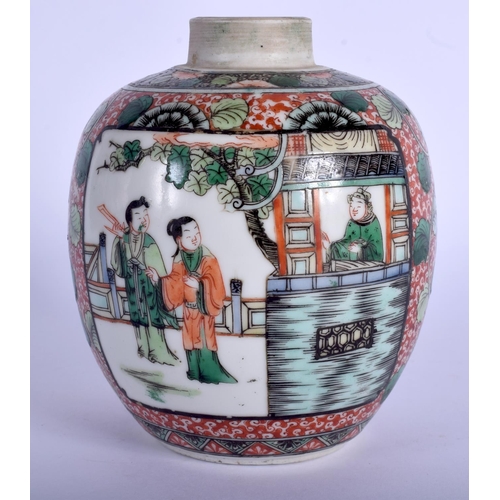 1343 - A 19TH CENTURY CHINESE FAMILLE VERTE PORCELAIN GINGER JAR Guangxu, Kangxi style. 13 cm x 8 cm.