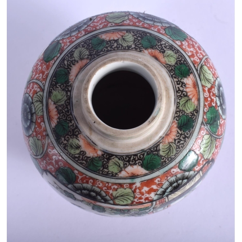 1343 - A 19TH CENTURY CHINESE FAMILLE VERTE PORCELAIN GINGER JAR Guangxu, Kangxi style. 13 cm x 8 cm.