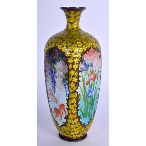 1344 - A VERY UNUSUAL 19TH CENTURY JAPANESE MEIJI PERIOD CLOISONNE ENAMEL VASE decorated with carp and drag... 