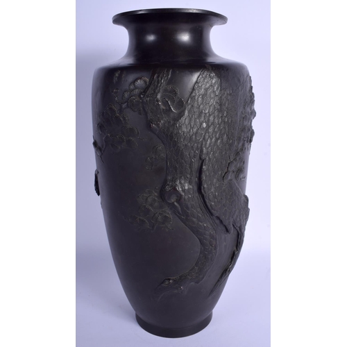 1437 - A GOOD LARGE 19TH CENTURY JAPANESE MEIJI PERIOD BRONZE VASE by Chikafusa, decorated in relief with c... 