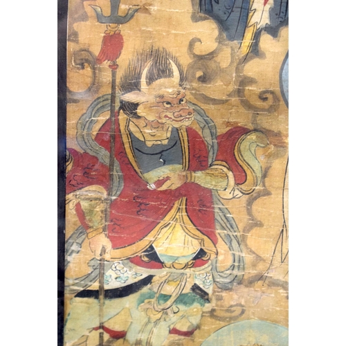 1439 - A LARGE 18TH/19TH CENTURY CHINESE WATERCOLOUR INKWORK PANEL Qing, painted with immortals and other s... 