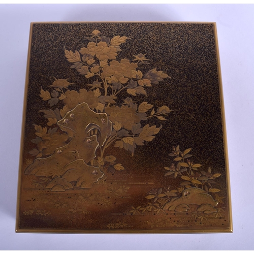 1481 - A MAJESTIC 18TH/19TH CENTURY JAPANESE EDO PERIOD GOLD LACQUER SUZURIBAKO decorated in relief with fl... 