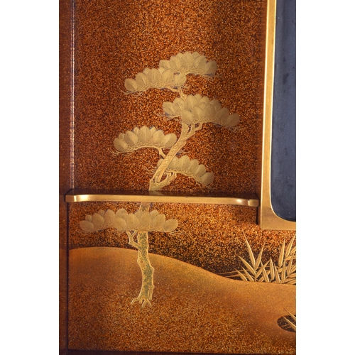 1481 - A MAJESTIC 18TH/19TH CENTURY JAPANESE EDO PERIOD GOLD LACQUER SUZURIBAKO decorated in relief with fl... 