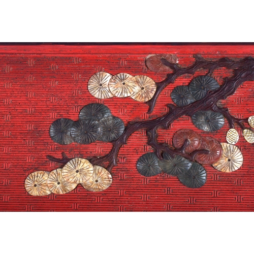 1482 - A VERY RARE 18TH/19TH CENTURY CHINESE JADE AND CINNABAR LACQUER PANEL Qianlong/Jiaqing, decorated wi... 