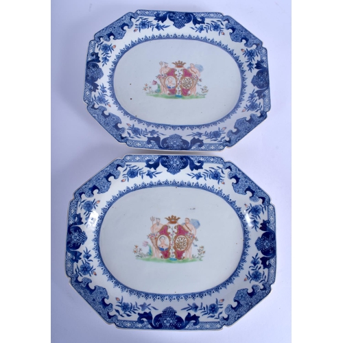 1640 - A PAIR OF 18TH CENTURY CHINESE EXPORT BLUE AND WHITE DISHES Qianlong, painted with European scenes. ... 