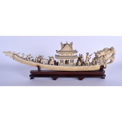 1642 - A GOOD 19TH CENTURY CHINESE CANTON IVORY DRAGON BOAT Qing, of unusually fine quality, modelled with ... 