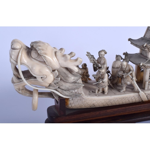 1642 - A GOOD 19TH CENTURY CHINESE CANTON IVORY DRAGON BOAT Qing, of unusually fine quality, modelled with ... 