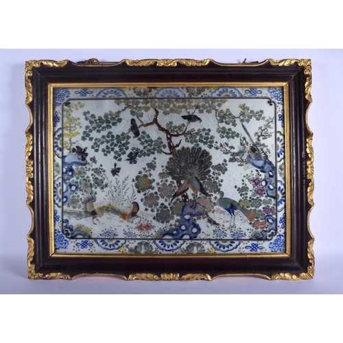 1651 - A VERY RARE PAIR OF 19TH CENTURY CHINESE REVERSE PAINTED GLASS PANELS Qing, painted with birds and l... 