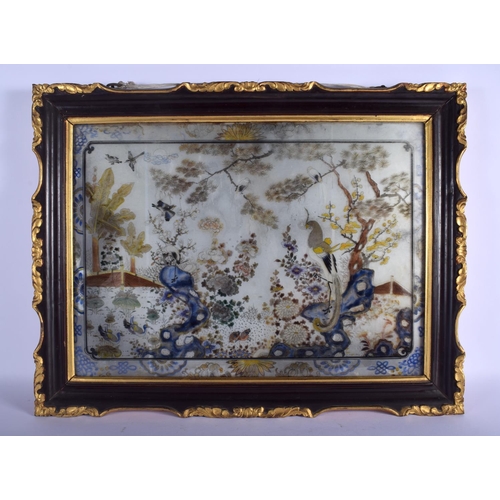 1651 - A VERY RARE PAIR OF 19TH CENTURY CHINESE REVERSE PAINTED GLASS PANELS Qing, painted with birds and l... 