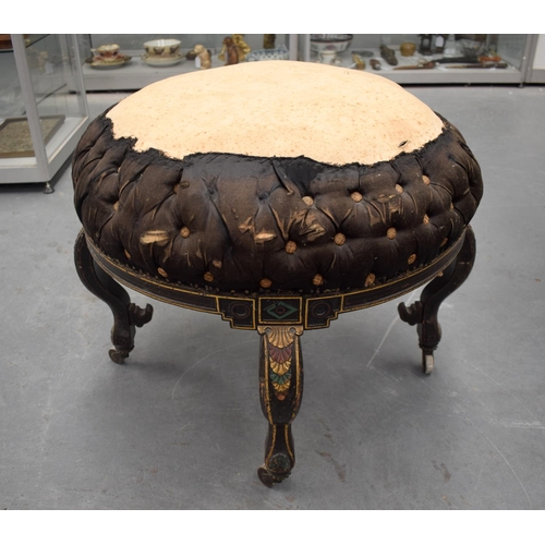 2350 - A VERY UNUSUAL 19TH CENTURY CONTINENTAL PAINTED STOOL modelled upon curving legs with acanthus decor... 