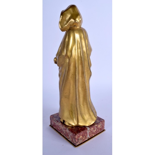 2353 - A 19TH CENTURY FRENCH ART NOUVEAU GILT BRONZE AND IVORY FIGURE OF A FEMALE modelled holding a pair o... 