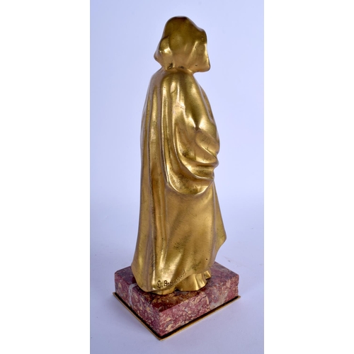 2353 - A 19TH CENTURY FRENCH ART NOUVEAU GILT BRONZE AND IVORY FIGURE OF A FEMALE modelled holding a pair o... 