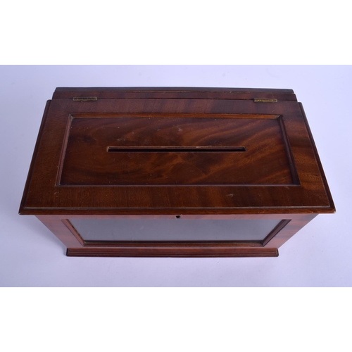 2357 - A 19TH CENTURY MAHOGANY DESK LETTER BOX with glass panel. 32 cm x 19 cm.