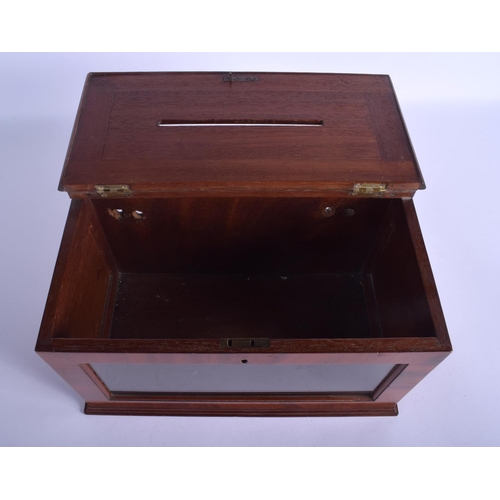 2357 - A 19TH CENTURY MAHOGANY DESK LETTER BOX with glass panel. 32 cm x 19 cm.