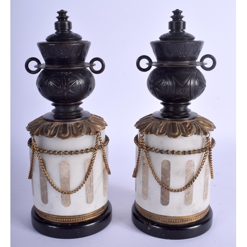 2358 - A RARE PAIR OF EARLY 19TH CENTURY FRENCH REVERSABLE CANDLESTICKS modelled upon marble plinths. 22 cm... 