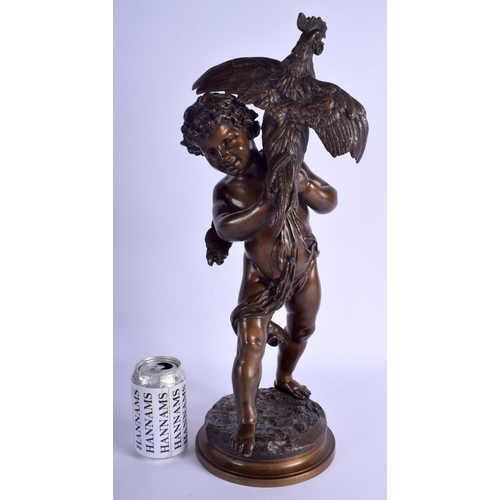 2360 - A LARGE 19TH CENTURY FRENCH BRONZE FIGURE OF A STANDING BOY modelled wrestling with a raging cock. 4... 