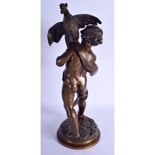 2360 - A LARGE 19TH CENTURY FRENCH BRONZE FIGURE OF A STANDING BOY modelled wrestling with a raging cock. 4... 