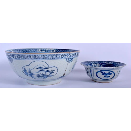 1000 - AN 18TH CENTURY CHINESE EXPORT BLUE AND WHITE BOWL Qianlong, painted with landscapes, together with ... 