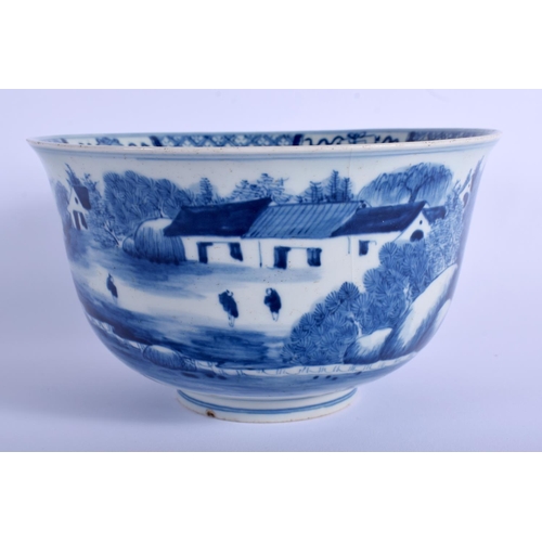 1006 - A CHINESE QING DYNASTY BLUE AND WHITE PORCELAIN BOWL Kangxi mark and possibly of the period, painted... 