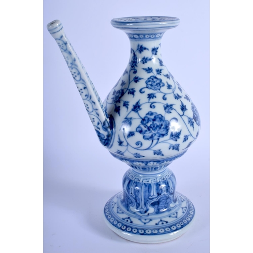 1039 - A CHINESE BLUE AND WHITE HOLY WATER VESSEL 20th Century, painted with foliage and vines. 24 cm high.