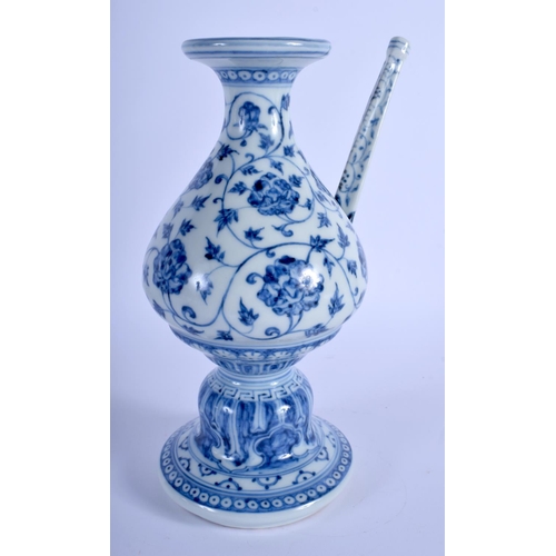 1039 - A CHINESE BLUE AND WHITE HOLY WATER VESSEL 20th Century, painted with foliage and vines. 24 cm high.