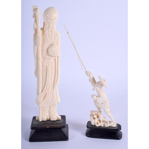 1049 - AN EARLY 20TH CENTURY CHINESE CARVED IVORY IMMORTAL together with another. Largest ivory 14 cm high.... 